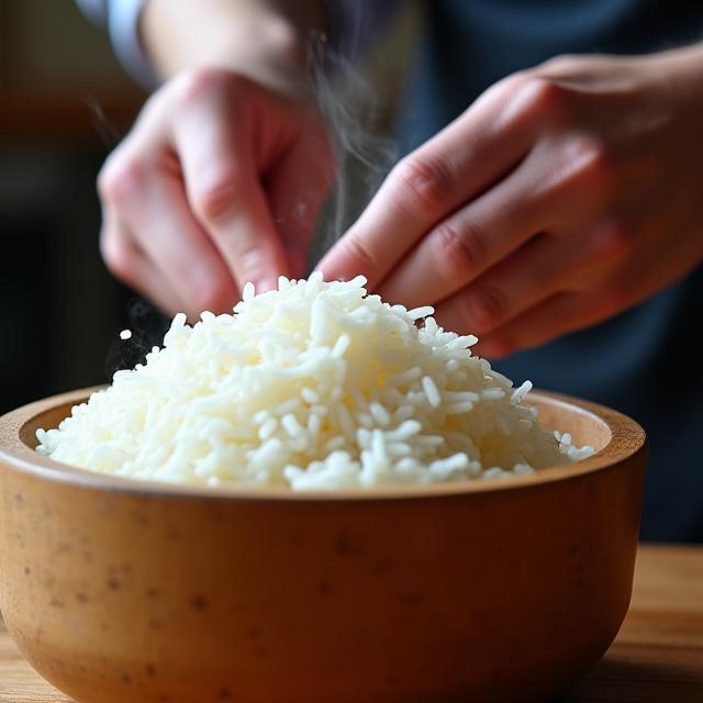 職人が寿司飯（シャリ）を混ぜ合わせている